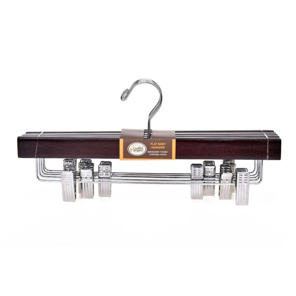 W053 – Straight Wooden Skirt & Pant Hanger with Clips – 14" – Mahogany