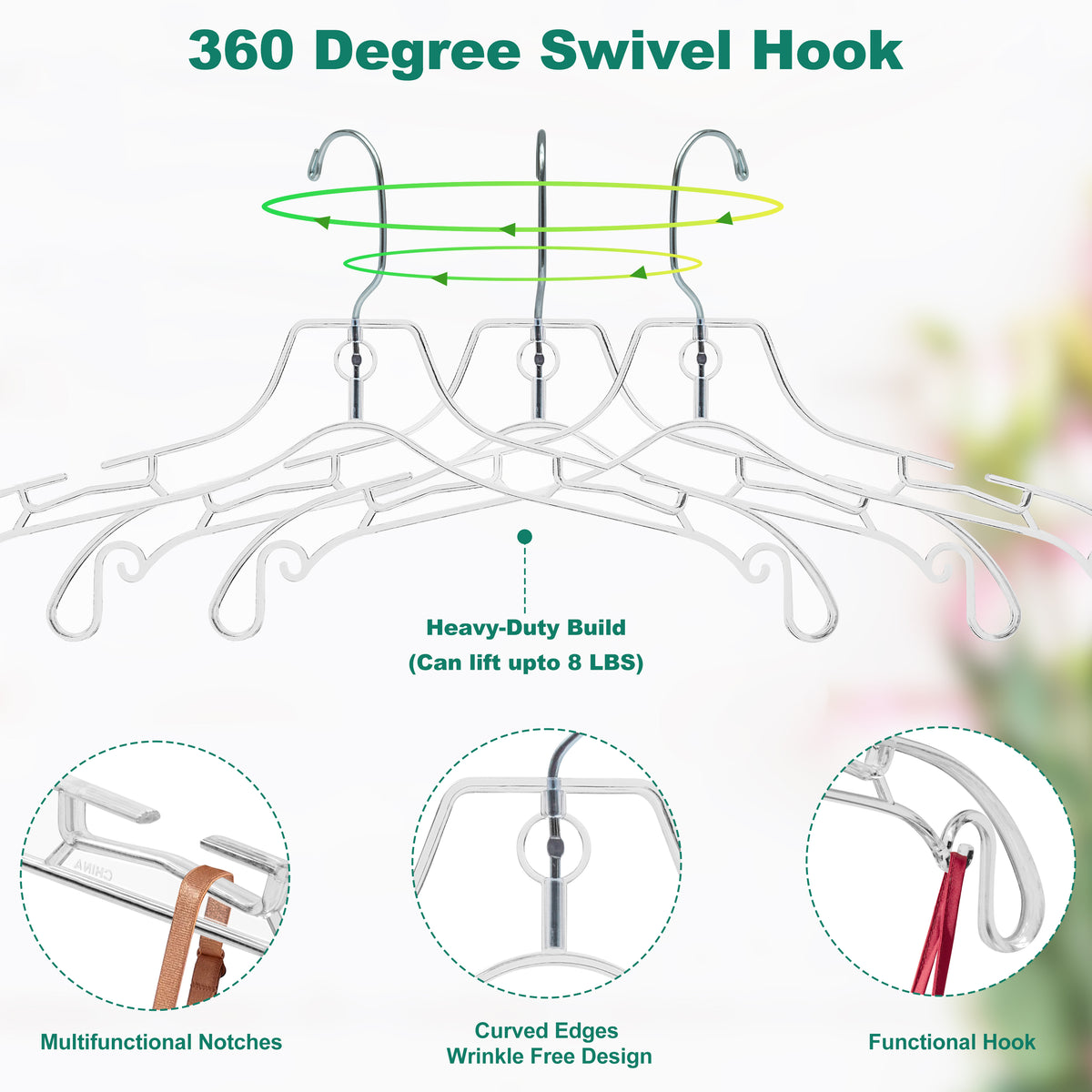 6150 – Crystal Clear Plastic Shirt Hanger, Cut Design – 17" – Clear
