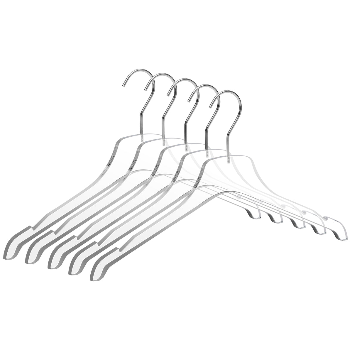 8010-20 – Clear Acrylic Shirt & Coat Hanger – 17" – Clear / Chrome Hook