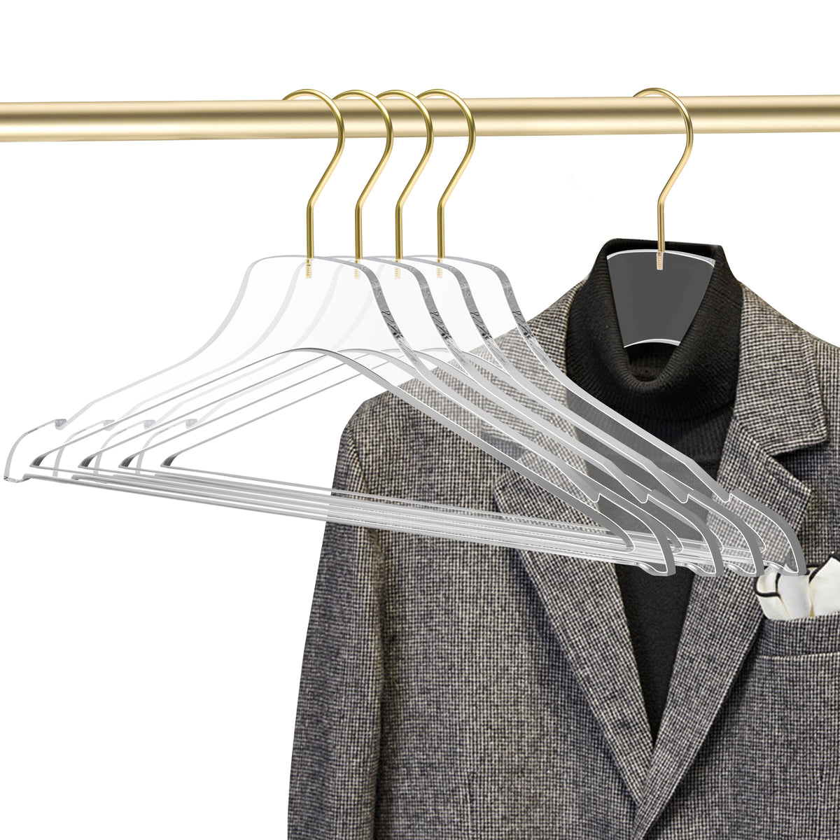 8011 – Clear Acrylic Shirt & Coat Hanger with Bar – 17" – Clear / Chrome Hook