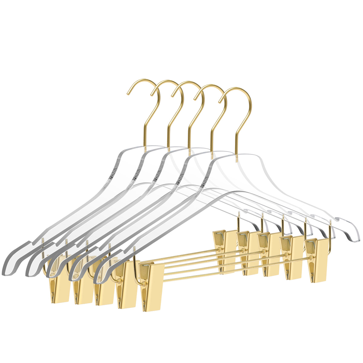 8012 – Clear Acrylic Skirt & Pant Hanger with Clips – 17" – Clear / Chrome Hook