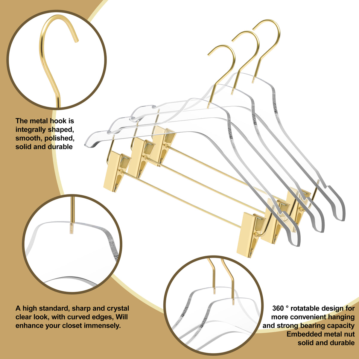8012 – Clear Acrylic Skirt & Pant Hanger with Clips – 17" – Clear / Chrome Hook