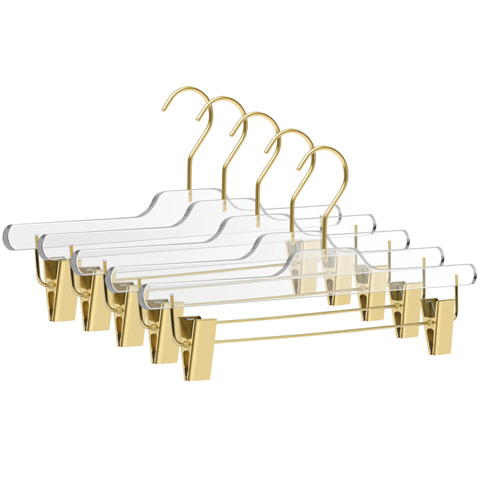 8020 – Clear Acrylic Straight Pant Hanger with Clips – 14" – Clear / Chrome Hook