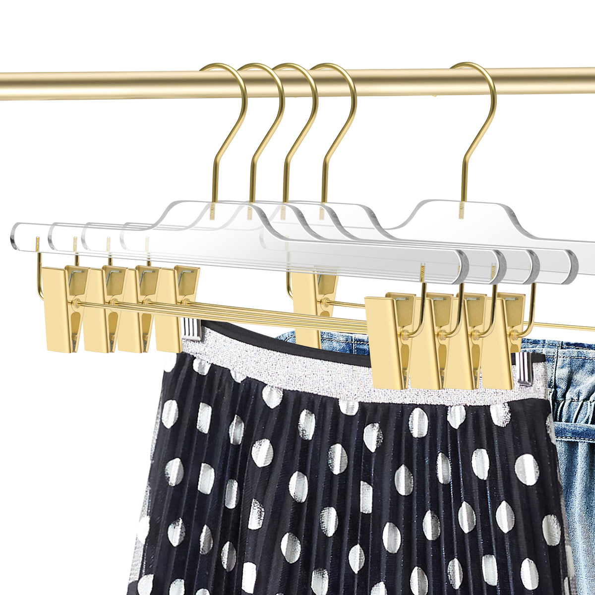 8020 – Clear Acrylic Straight Pant Hanger with Clips – 14" – Clear / Chrome Hook