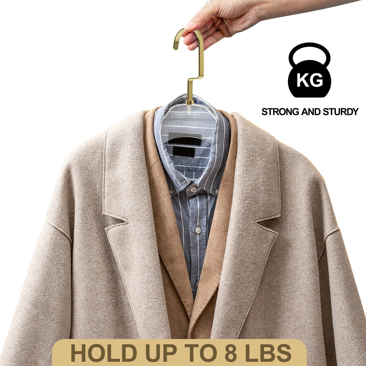 AC10-5 – Premium Clear Acrylic Shirt & Coat Hanger with Notches – 17" – Clear / Matte Gold Hook
