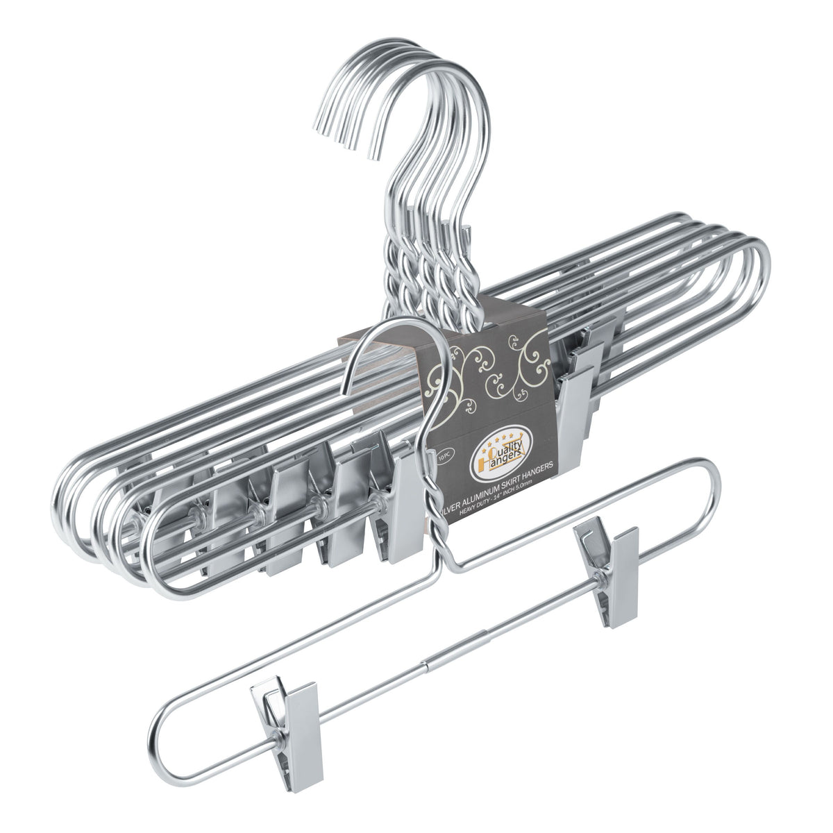 AL28 – Heavy-Duty Aluminum Skirt & Pant Hanger with Clips – 14" – Gold / Silver
