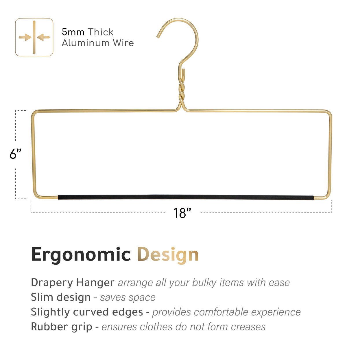 AL50 - 18" Gold Aluminum Blanket Table Cloth Hangers with Nonslip Vinyl Coated- 20 Hangers  (Retail Packed)