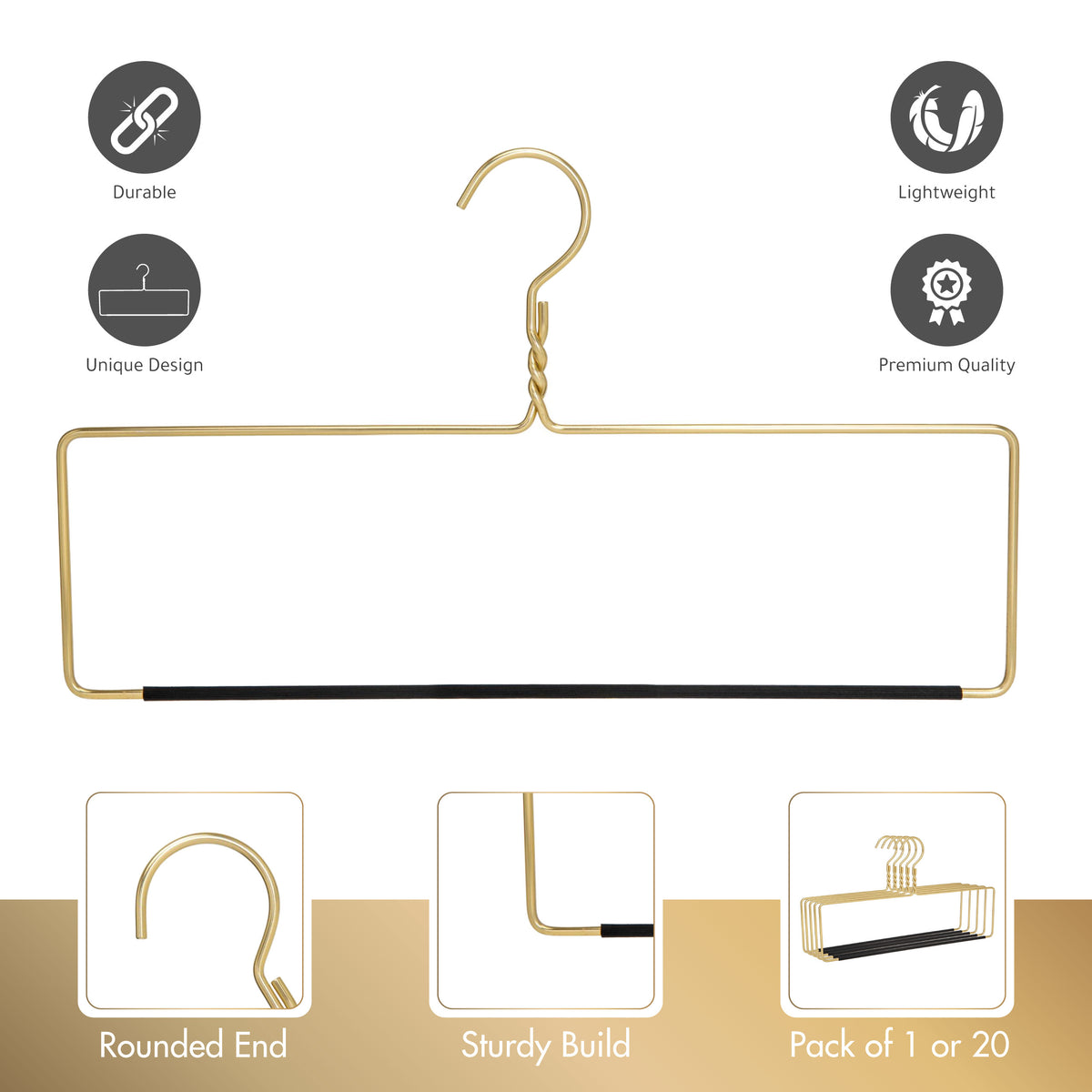 AL50 - 18" Gold Aluminum Blanket Table Cloth Hangers with Nonslip Vinyl Coated- 20 Hangers  (Retail Packed)
