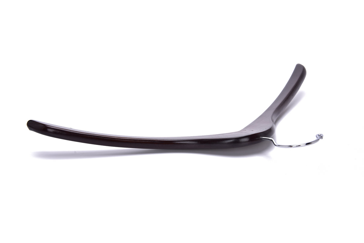 W025 – Curved Wooden Coat & Suit Hanger – 17" – Walnut / Chrome Hook