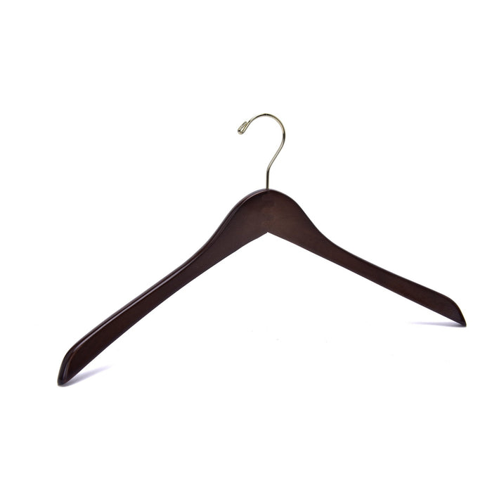 W015 – Curved Wooden Coat & Suit Hanger – 17" – Walnut / Gold Hook