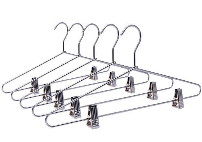 M052-10  - Heavy Duty Metal Skirt Hanger with Clips - 100 Hangers