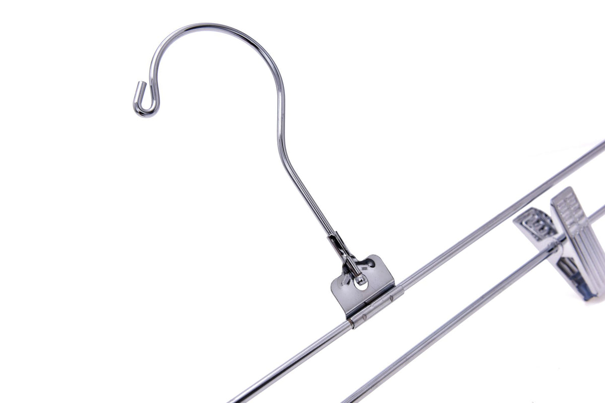 2620 – Heavy-Duty Metal Skirt & Pant Hanger with Clips & Swivel Hook – 14" – Chrome