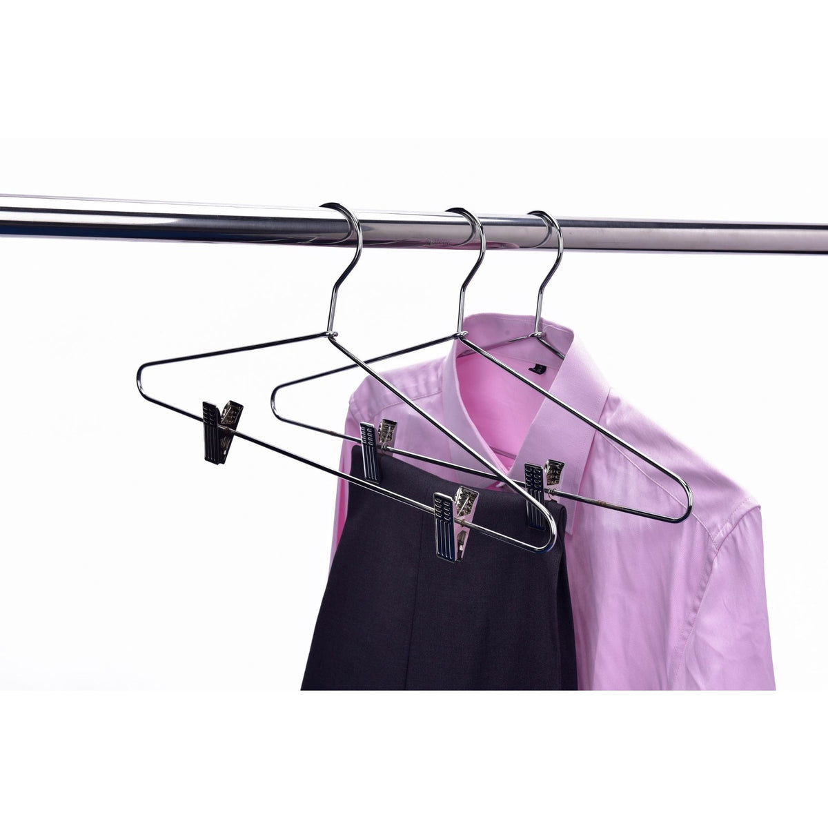 M052-10  - Heavy Duty Metal Skirt Hanger with Clips - 100 Hangers