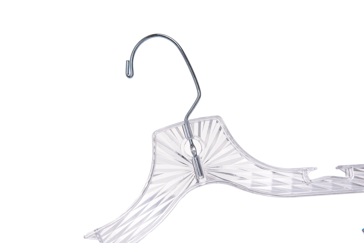P021 - Crystal Plastic Skirt Hanger with Clips - 100 pcs (Retail Packed)
