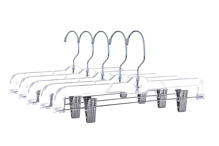 P022 - Crystal Plastic Skirt Hanger with Clips - 100 pcs (Retail Packed)