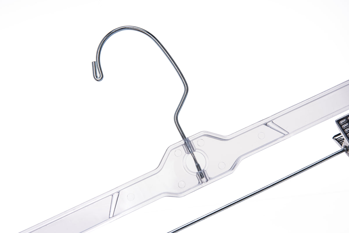 P022 - Crystal Plastic Skirt Hanger with Clips - 100 pcs (Retail Packed)