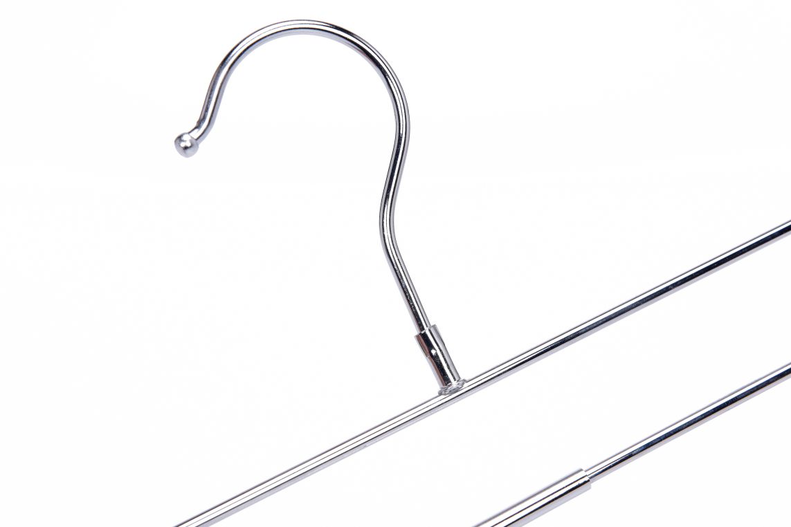 M063 – Metal Straight Skirt Hanger with Clips & Swivel Hook – 14" – Chrome