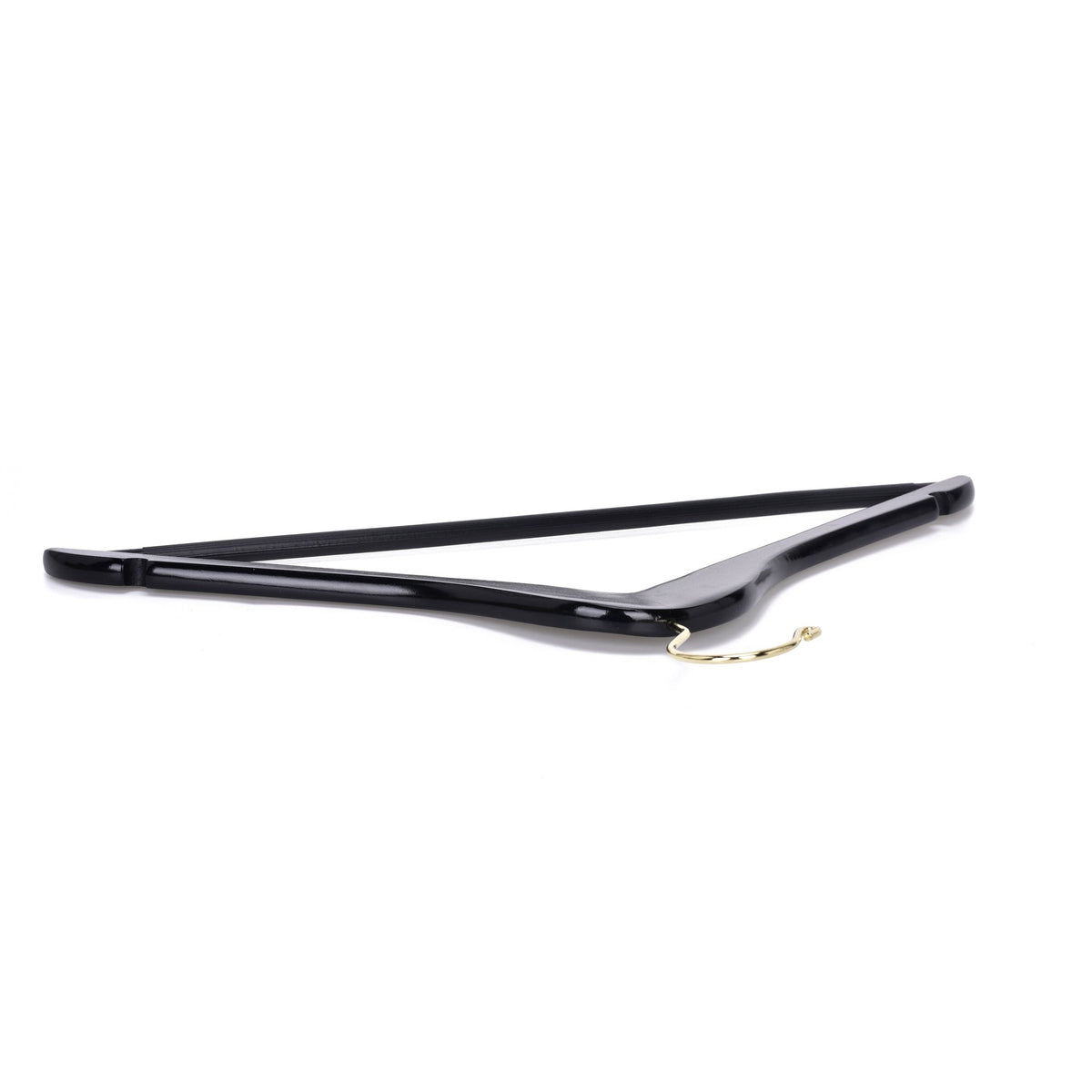 W070-30 – Semi-Curved Wooden Suit Hanger with Non-Slip Bar – 17.5" – Black / Gold Hook