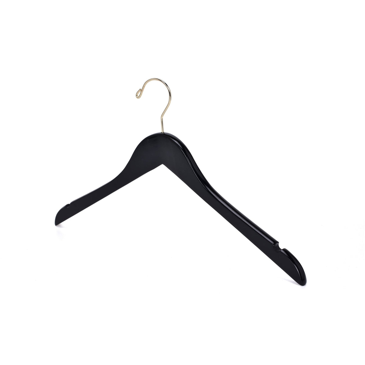 W071 – Semi-Curved Wooden Coat & Suit Hanger – 17.5" – Black / Gold Hook