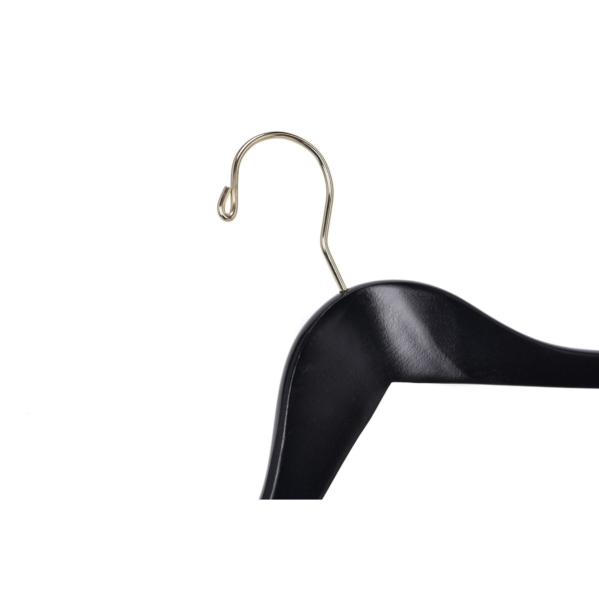 W071 – Semi-Curved Wooden Coat & Suit Hanger – 17.5" – Black / Gold Hook