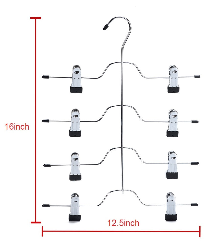2801 – Heavy-Duty Metal 4-Tier Stacking Hanger with Clips – 12.5" – Chrome