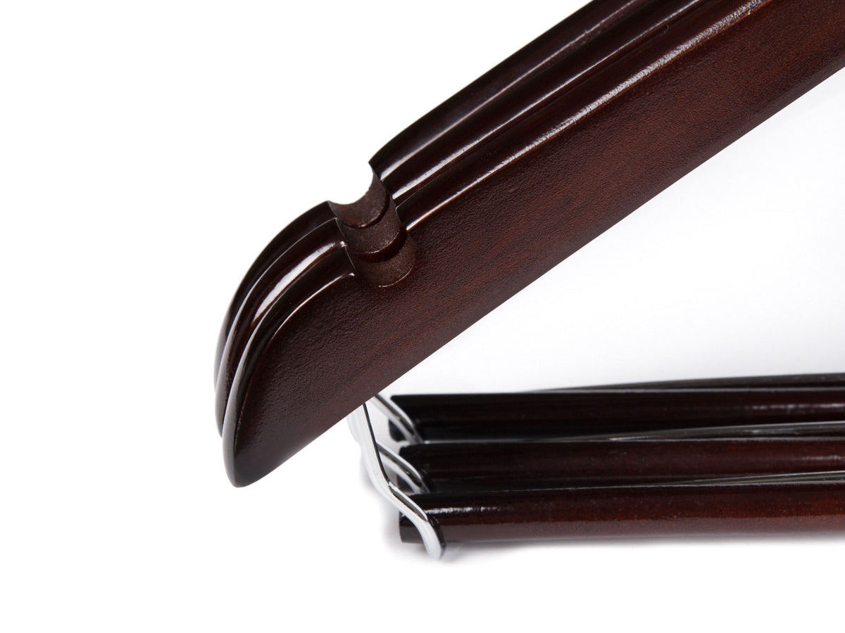 W054 – Curved Wooden Coat & Suit Hanger with Locking Bar – 17" – Mahogany