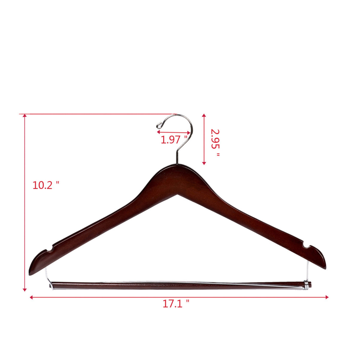 W054-20 – Curved Wooden Coat & Suit Hanger with Locking Bar – 17" – Mahogany
