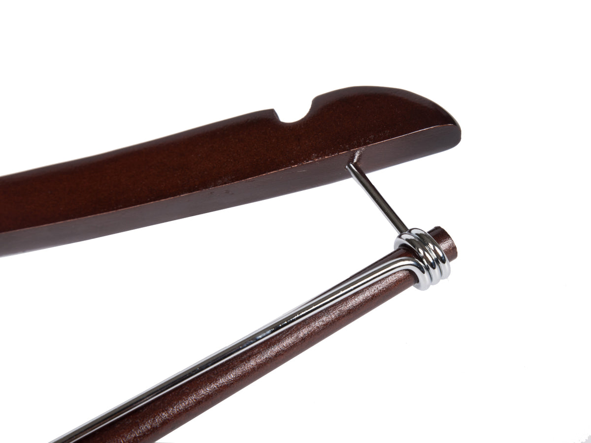 W054-20 – Curved Wooden Coat & Suit Hanger with Locking Bar – 17" – Mahogany