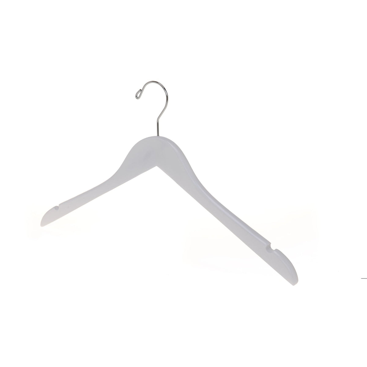 W041 – Semi-Curved Wooden Coat & Suit Hanger – 17.5" – White / Chrome Hook