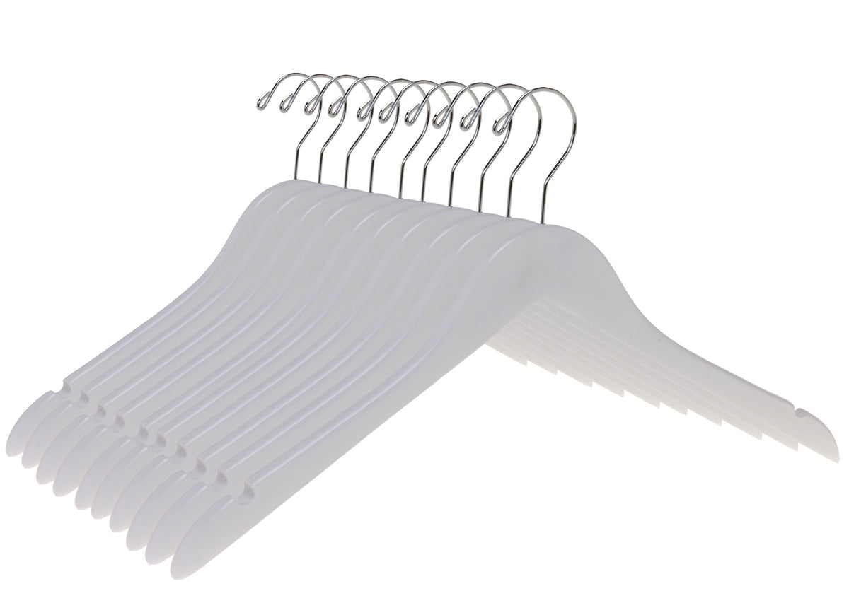 W041 – Semi-Curved Wooden Coat & Suit Hanger – 17.5" – White / Chrome Hook