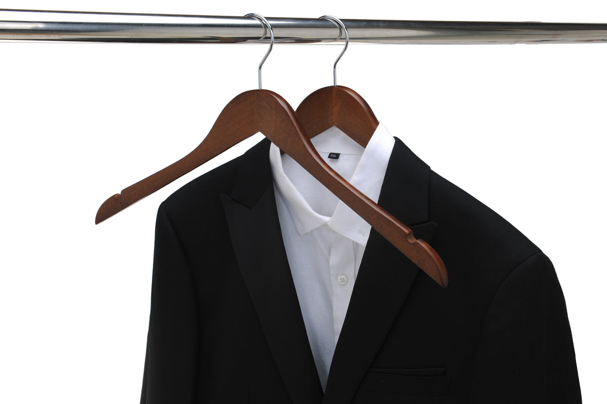 W021 – Semi-Curved Wooden Coat & Suit Hanger – 17.5" – Walnut / Chrome Hook