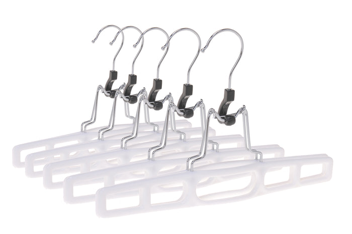 P032 – Heavy-Duty Plastic Skirt Hanger with Clamp – 11" – White