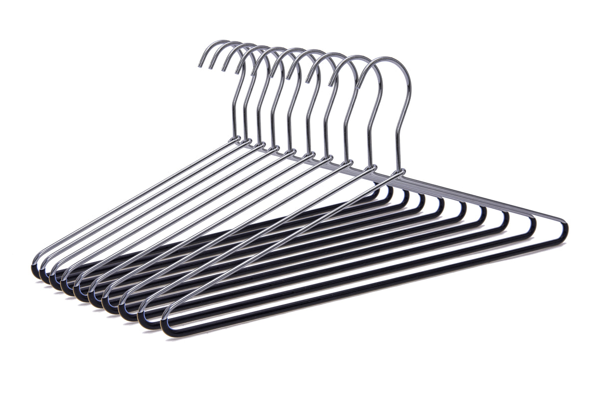 8882 – Metal Shirt Hanger with PVC-Coated Bar – 17" – Chrome / Black Bar