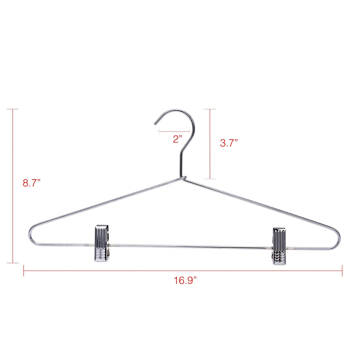 M052-10  - Heavy Duty Metal Skirt Hanger with Clips - 100 Hangers