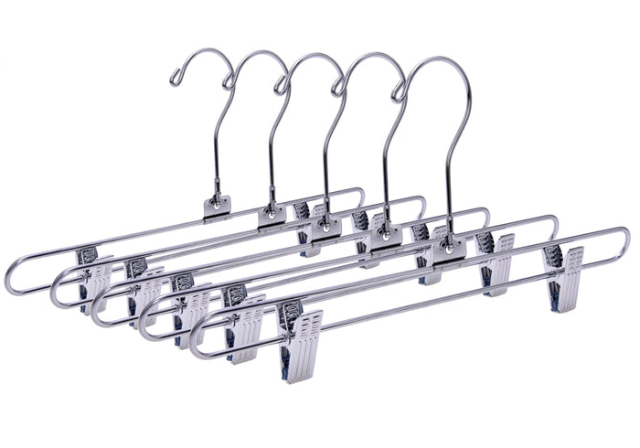 2620 – Heavy-Duty Metal Skirt & Pant Hanger with Clips & Swivel Hook – 14" – Chrome
