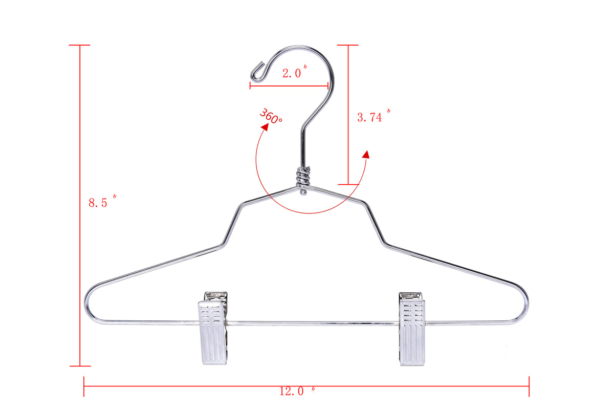 M057 - 12" Metal Hanger with Clips Swivel Hook Kids - 60 Pcs