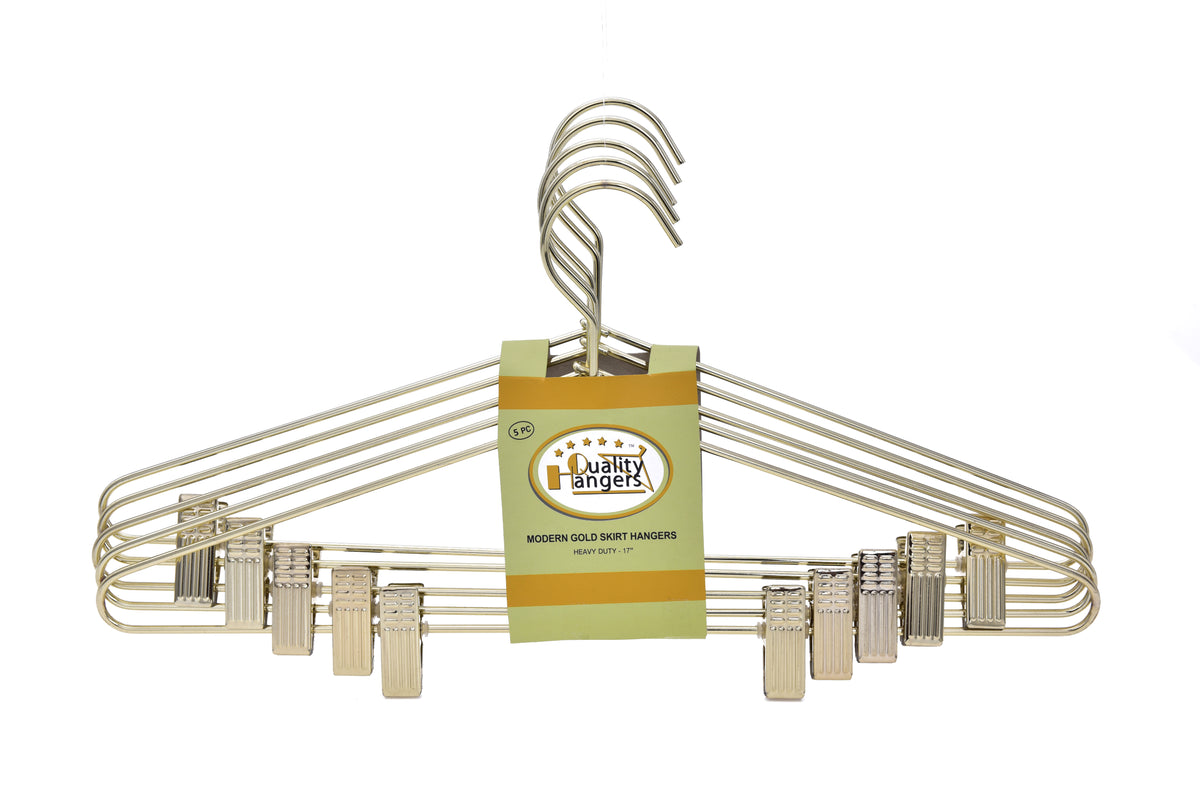 M070 - Gold Metal 17" Heavy Duty Skirt Hanger - 100 Hangers
