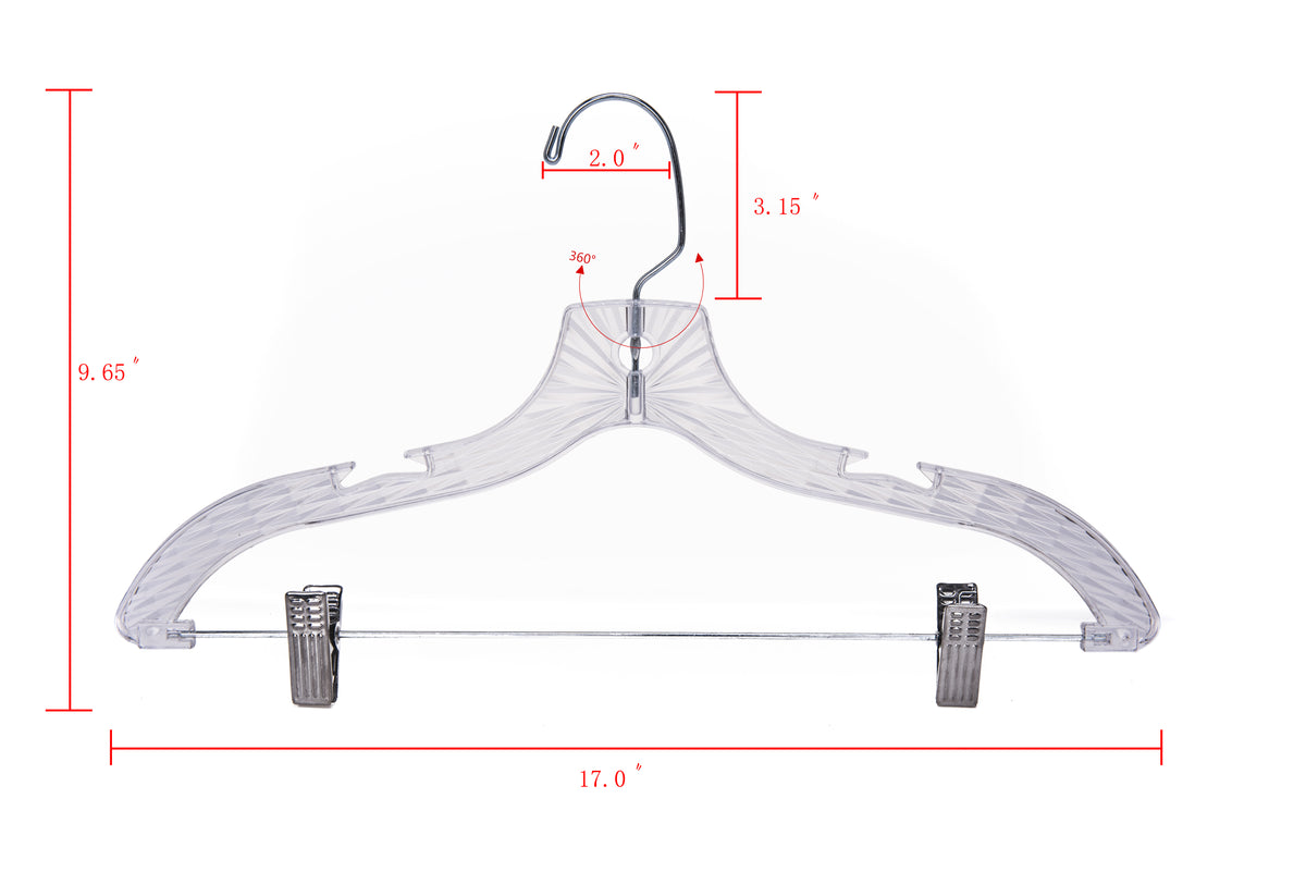 P021 - Crystal Plastic Skirt Hanger with Clips - 100 pcs (Retail Packed)