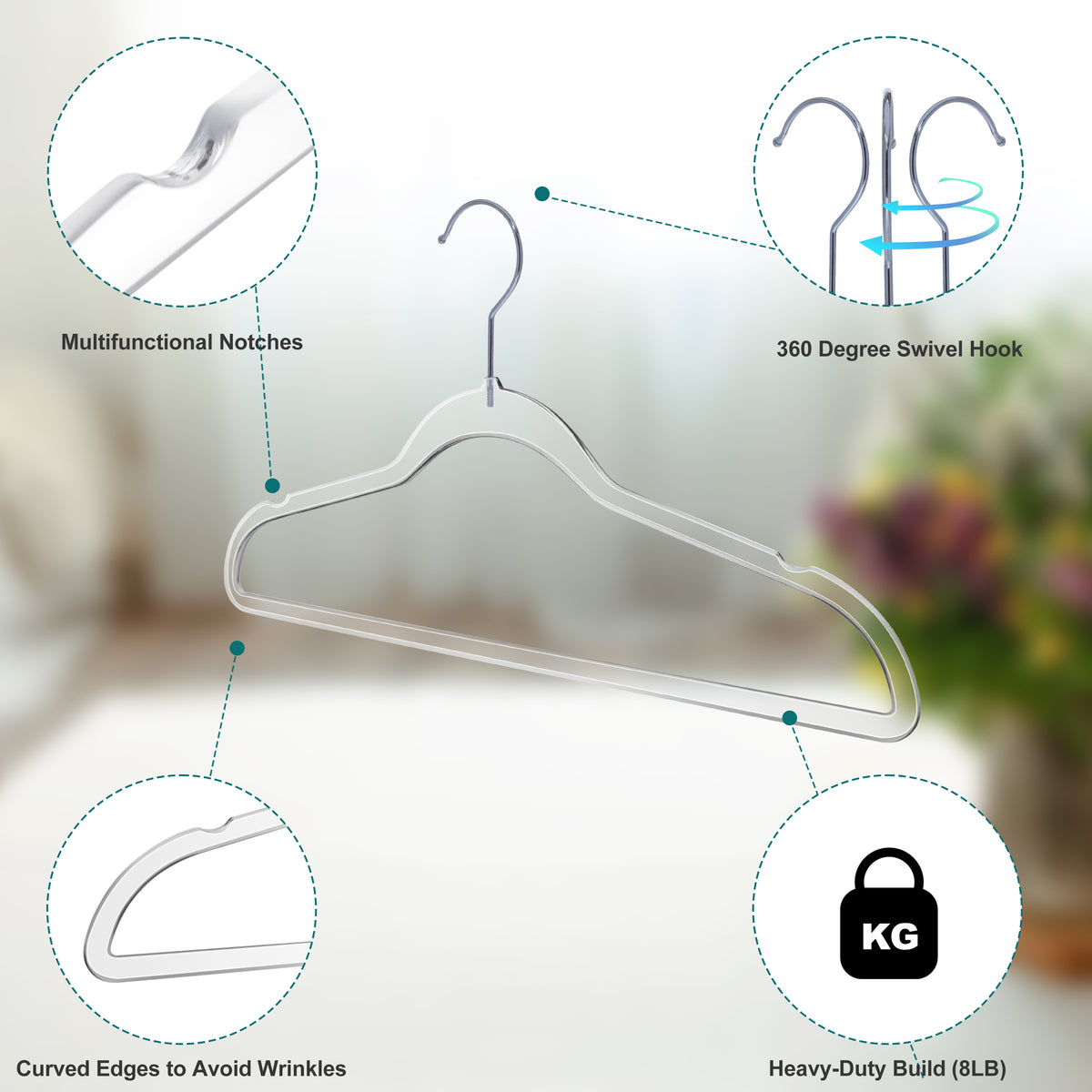 P250-CL – Slim Heavy-Duty Plastic Shirt Hanger – 16.5" – Clear