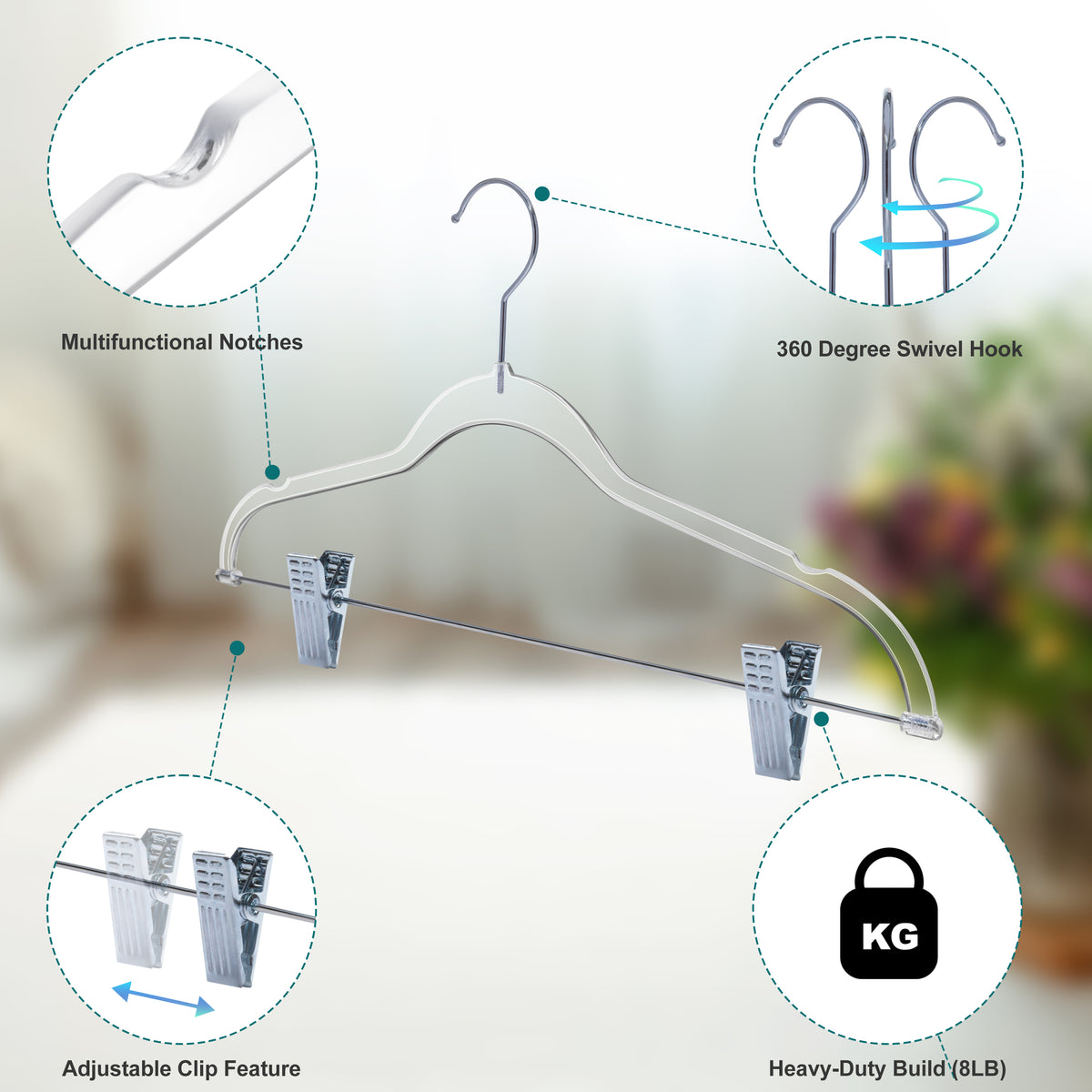 P255-CL – Slim Heavy-Duty Plastic Skirt Hanger with Clips – 16.5" – Clear
