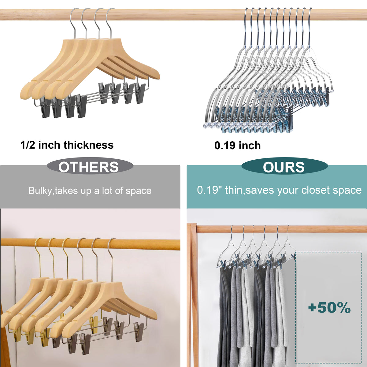 P255-CL – Slim Heavy-Duty Plastic Skirt Hanger with Clips – 16.5" – Clear