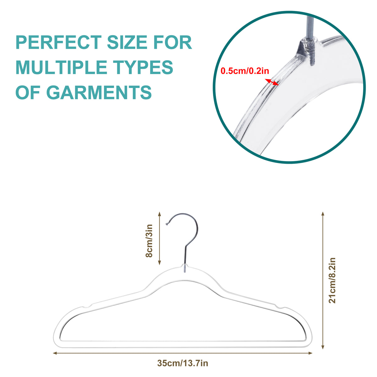 P350 – Kids Slim Plastic Shirt Hanger with Swivel Hook – 13.7" – Clear / Chrome Hook