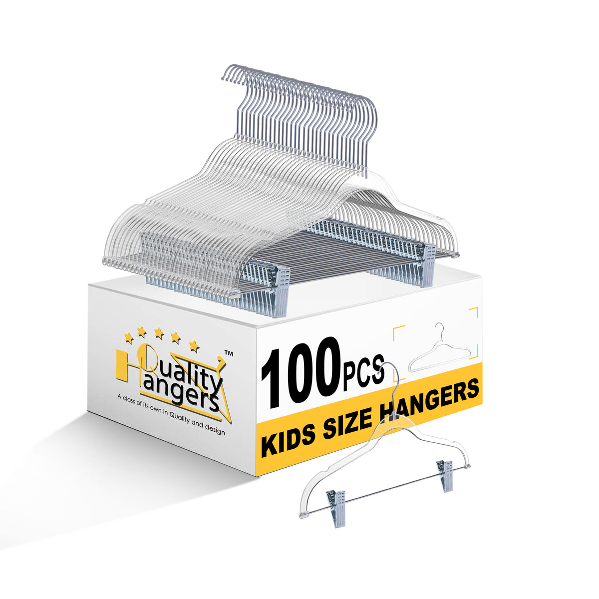 P355 – Kids Slim Plastic Skirt Hanger with Clips – 13.7" – Clear