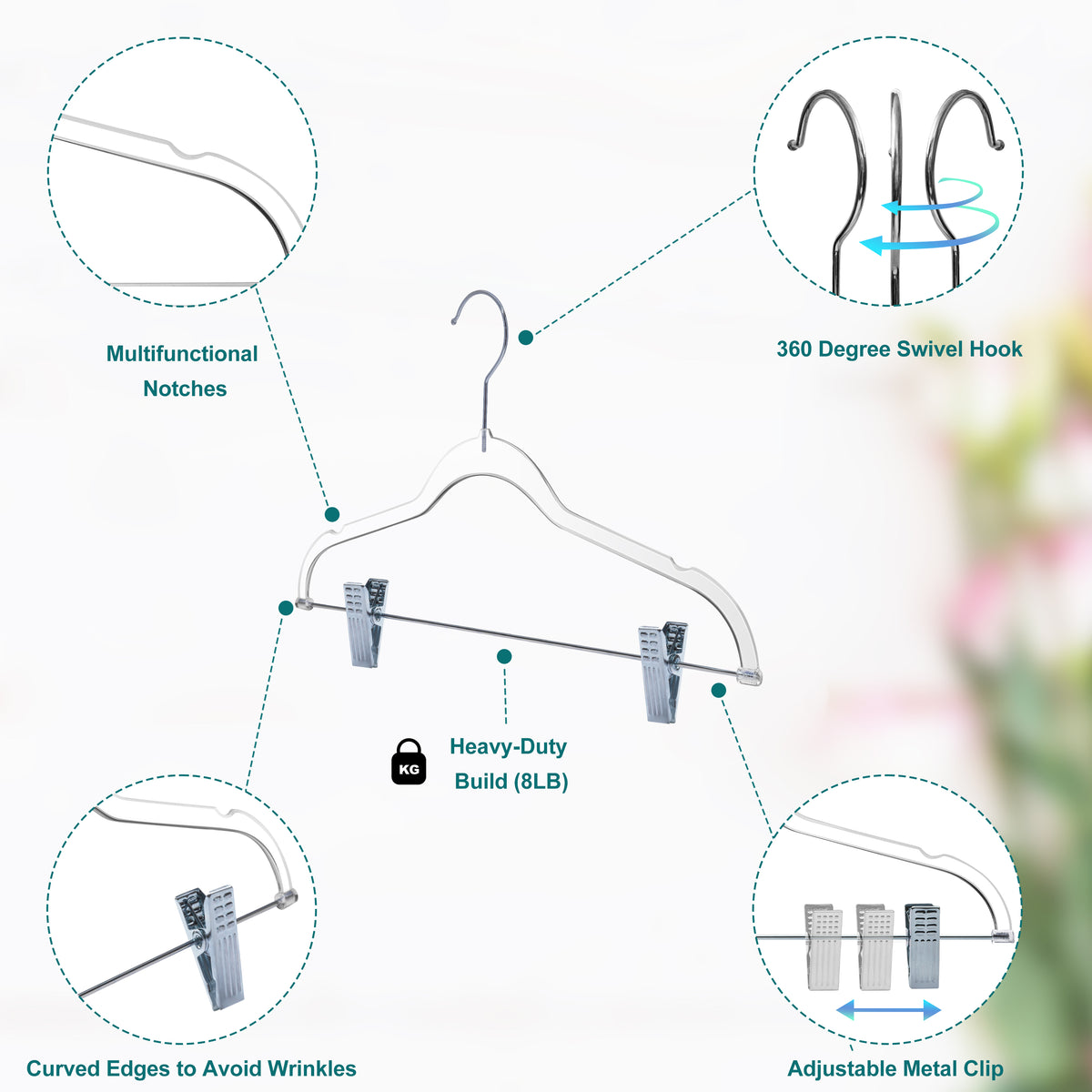 P355 – Kids Slim Plastic Skirt Hanger with Clips – 13.7" – Clear