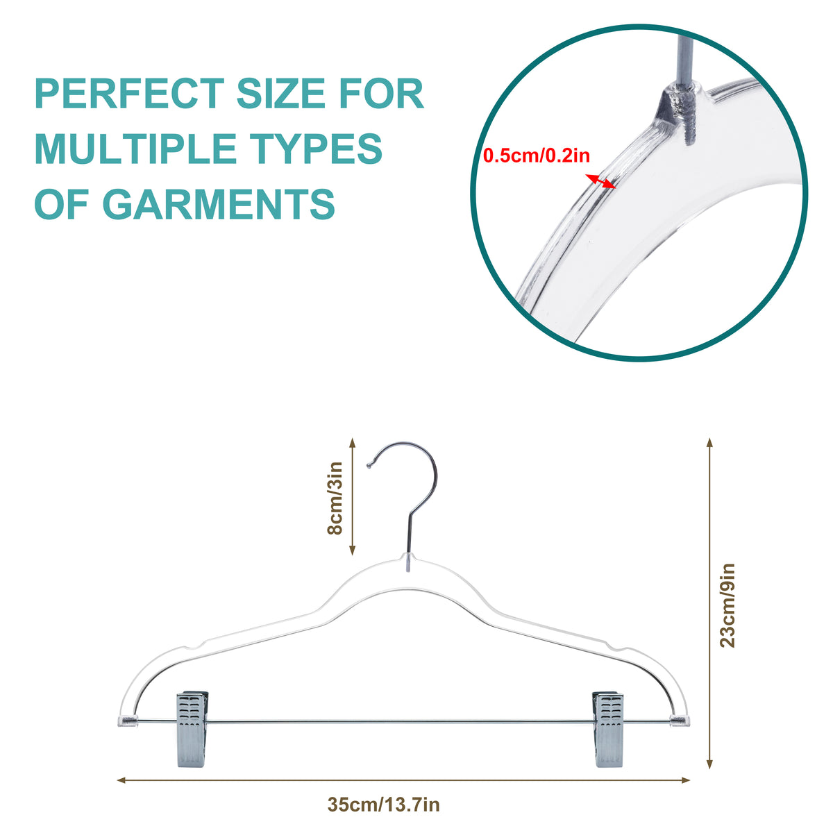 P355 – Kids Slim Plastic Skirt Hanger with Clips – 13.7" – Clear