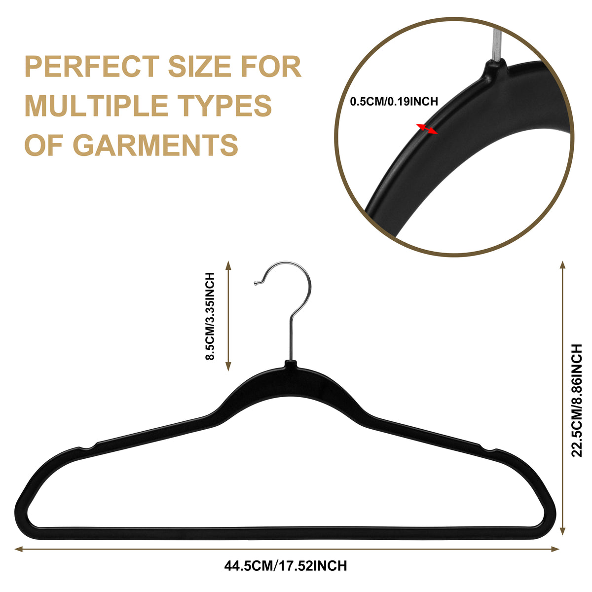 PL010 – Space-Saving Plastic Shirt Hanger – 17.7" – Black