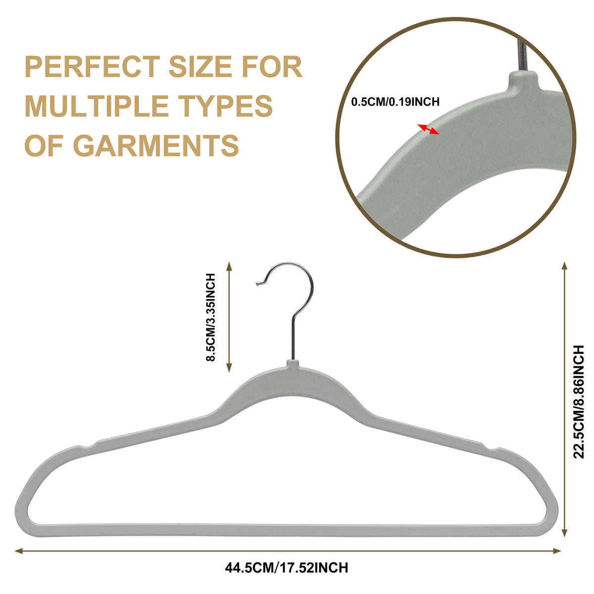 PL020 – Space-Saving Plastic Shirt Hanger – 17.7" – Gray