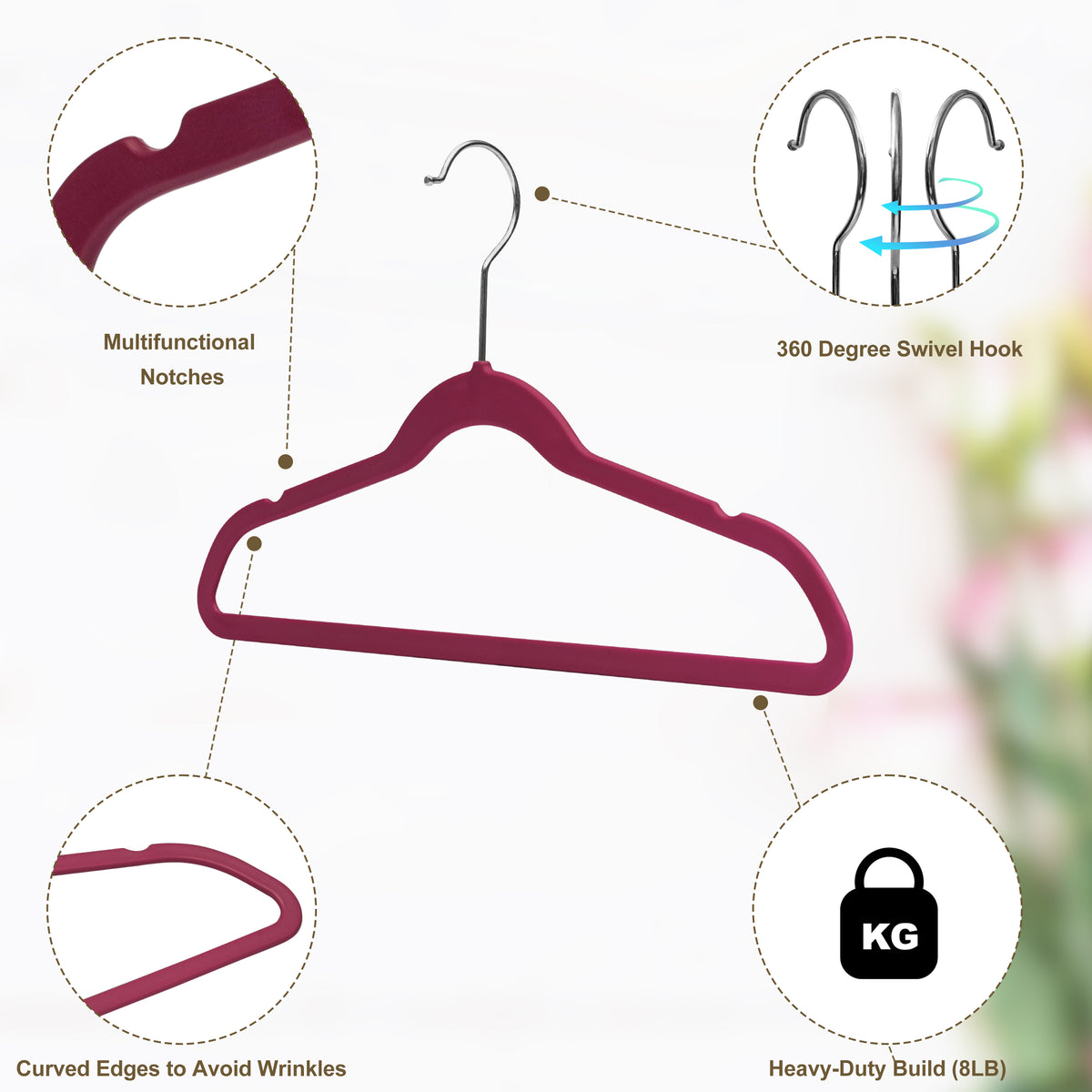 PL036 – Kids Space-Saving Plastic Shirt Hanger with Swivel Hook – 13.7" – Raspberry / Chrome Hook