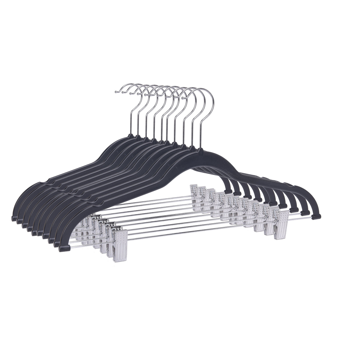 P412-BK – Slim ABS Plastic Skirt & Pant Hanger with Clips – 16.5" – Black