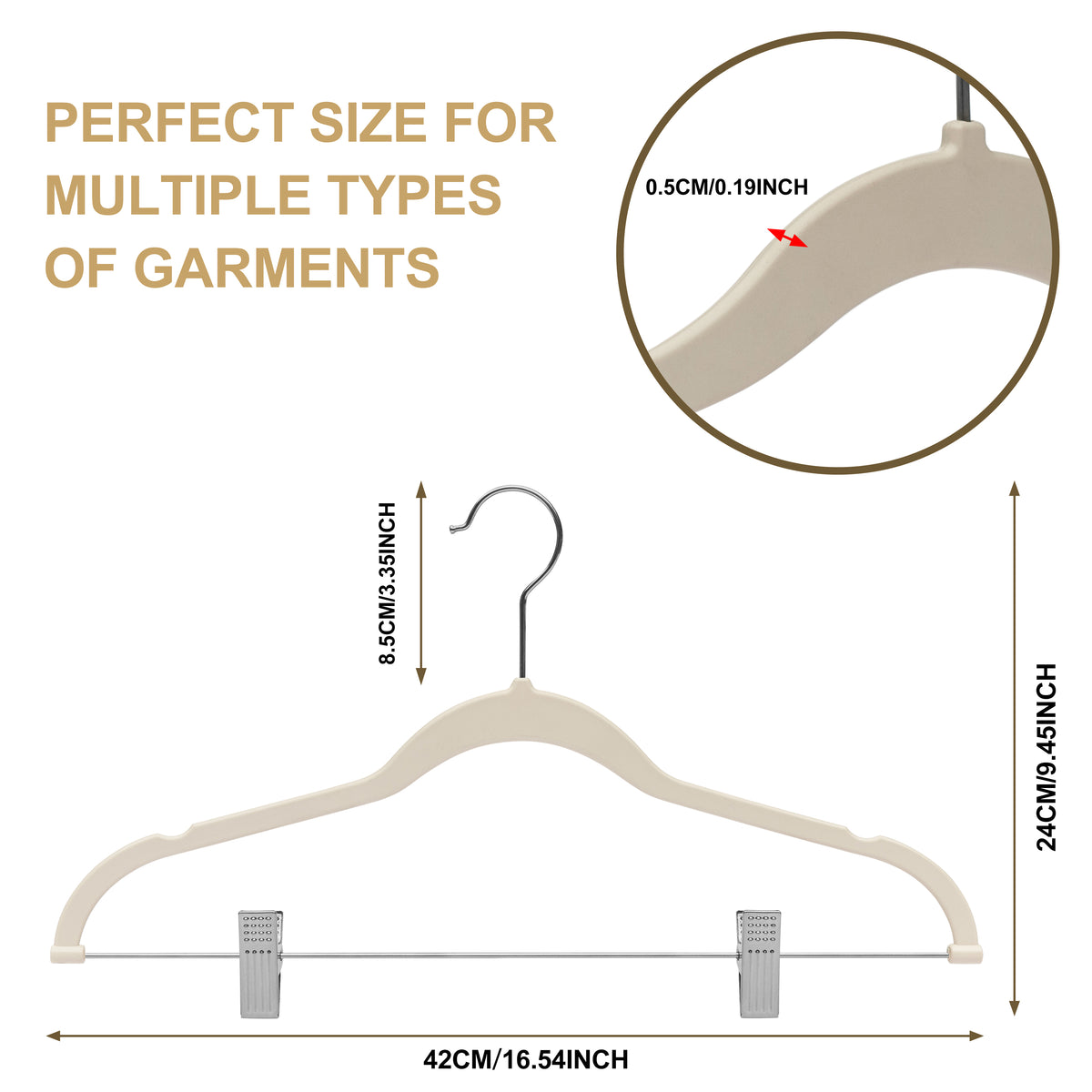 PL054 – Plastic Skirt & Pant Hanger with Clips – 16.5" – Ivory